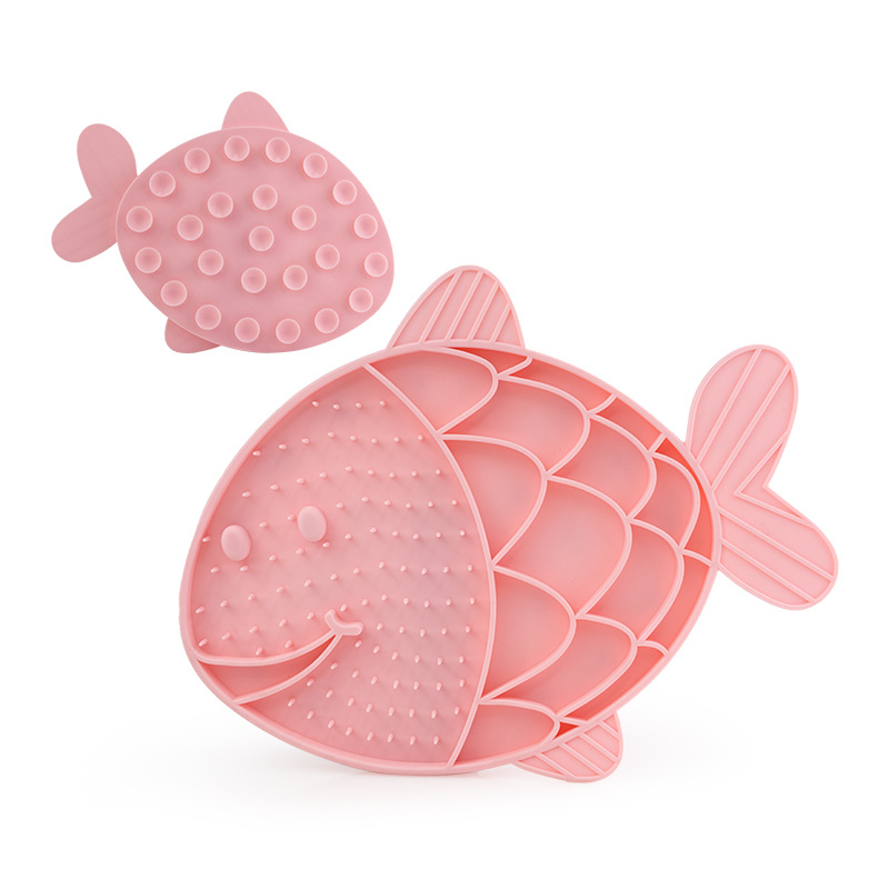 Syah Life Cat Slow Feeder Silicone Bowl - Fish-Shaped Pet Food Mat for Dry & Wet Food (Pink & Blue)