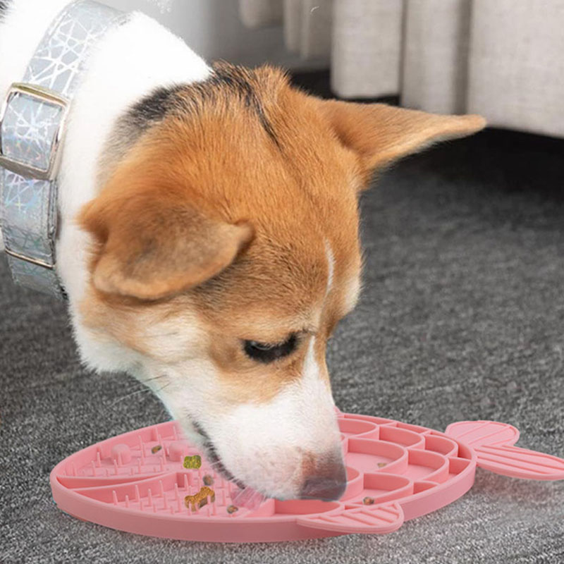 Syah Life Cat Slow Feeder Silicone Bowl - Fish-Shaped Pet Food Mat for Dry & Wet Food (Pink & Blue)