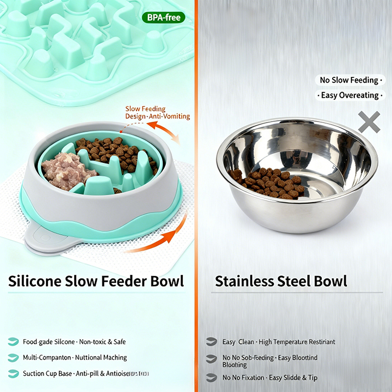 Silicone Slow-Feeding Pet Bowls vs. Stainless Steel Bowls: A Complete Comparison of Pros