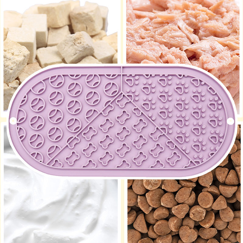 Oval Pet Silicone Slow Feeder Mat - Suction Cups for Anti-Slip, Perfect for Licking & Wet/Dry Food
