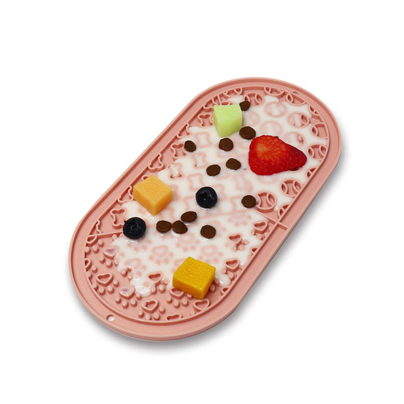 Oval Pet Silicone Slow Feeder Mat - Suction Cups for Anti-Slip, Perfect for Licking & Wet/Dry Food