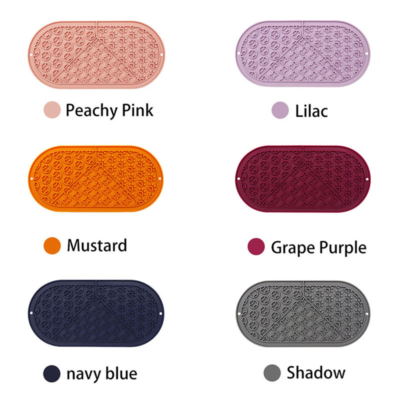 Oval Pet Silicone Slow Feeder Mat - Suction Cups for Anti-Slip, Perfect for Licking & Wet/Dry Food