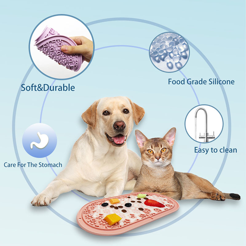 Oval Pet Silicone Slow Feeder Mat - Suction Cups for Anti-Slip, Perfect for Licking & Wet/Dry Food