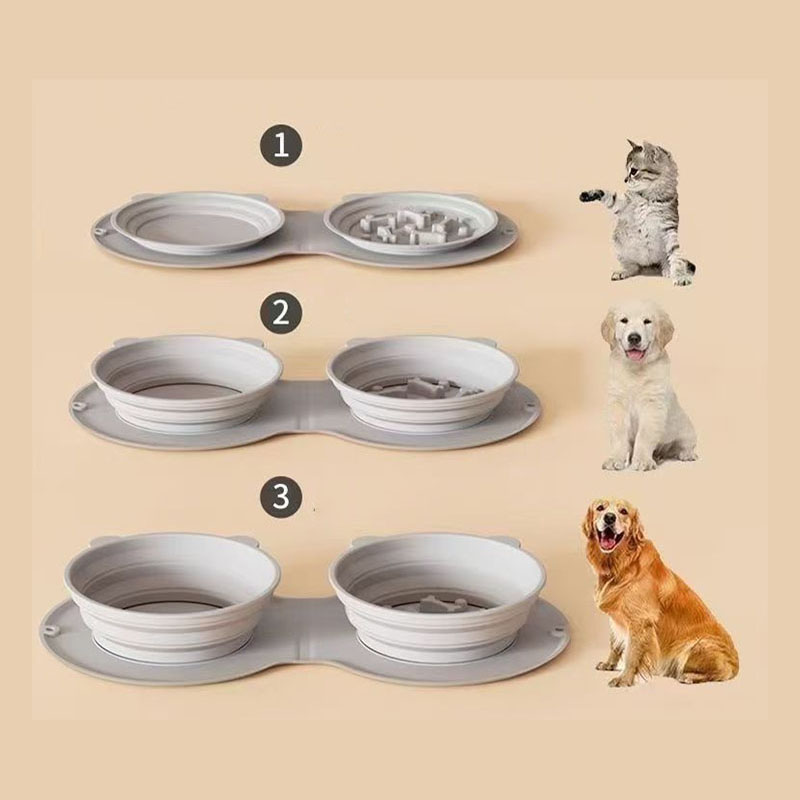Foldable Silicone Pet Bowl | Portable Double Dog & Cat Feeder | BPA-Free, Anti-Spill Travel Bowl