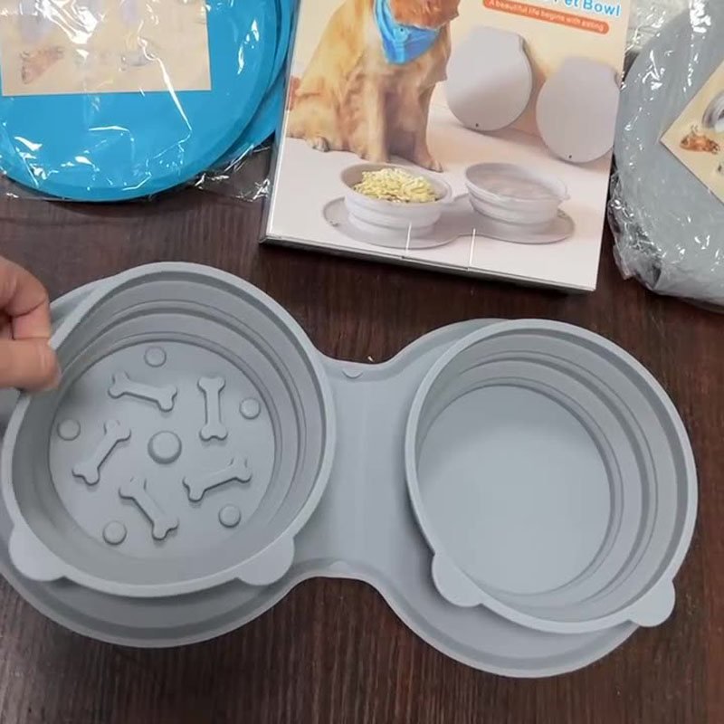 Foldable Silicone Pet Bowl | Portable Double Dog & Cat Feeder | BPA-Free, Anti-Spill Travel Bowl