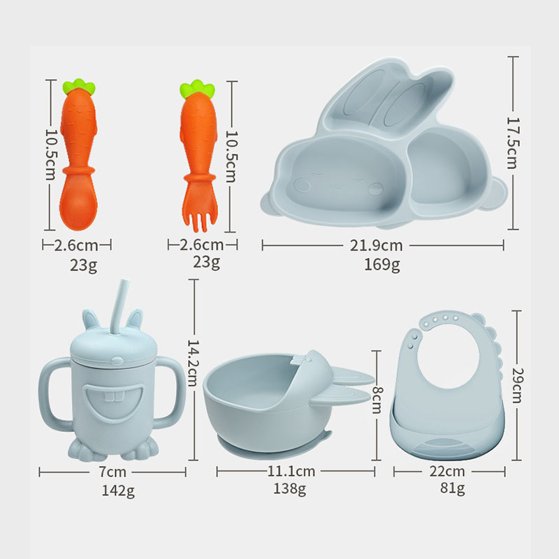 Kawaii Silicone Baby Feeding Set – Cute Rabbit Plate, Bowl, Fork, Spoon & Bib | Durable BPA-Free