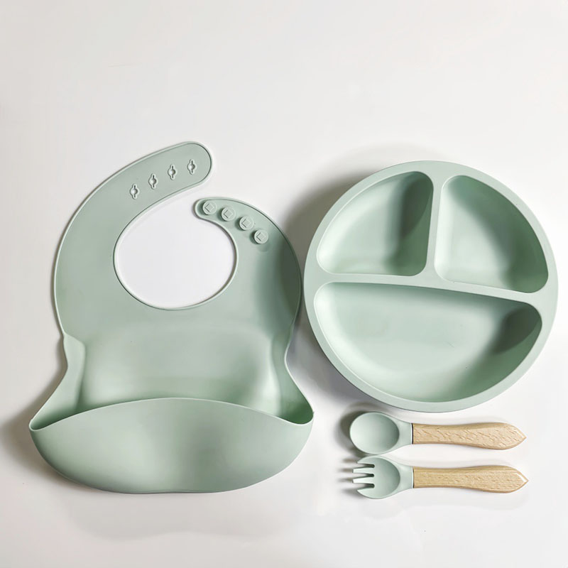 Silicone Baby Feeding Set | 4-Piece BPA-Free Tableware with Bib, Suction Plate, Fork & Spoon