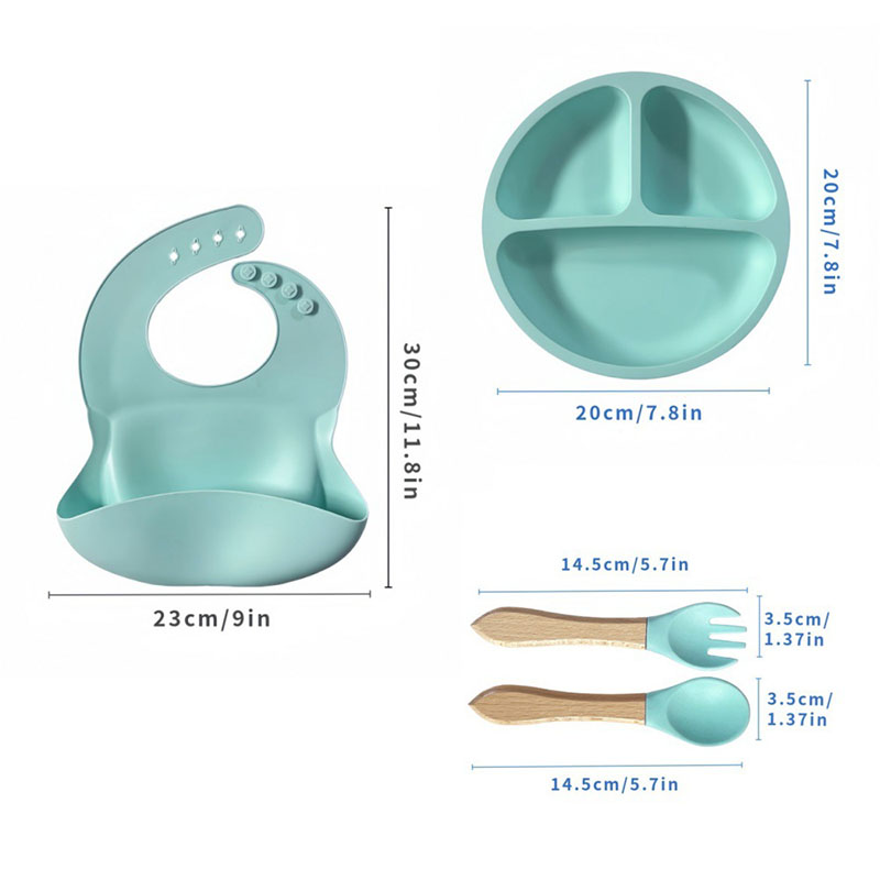 Silicone Baby Feeding Set | 4-Piece BPA-Free Tableware with Bib, Suction Plate, Fork & Spoon