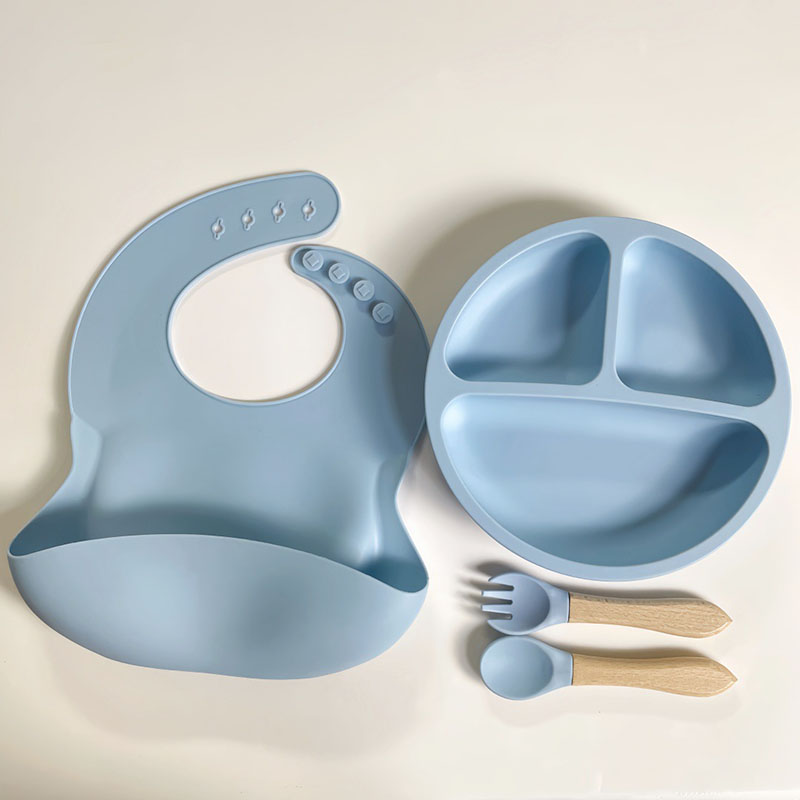 Silicone Baby Feeding Set | 4-Piece BPA-Free Tableware with Bib, Suction Plate, Fork & Spoon