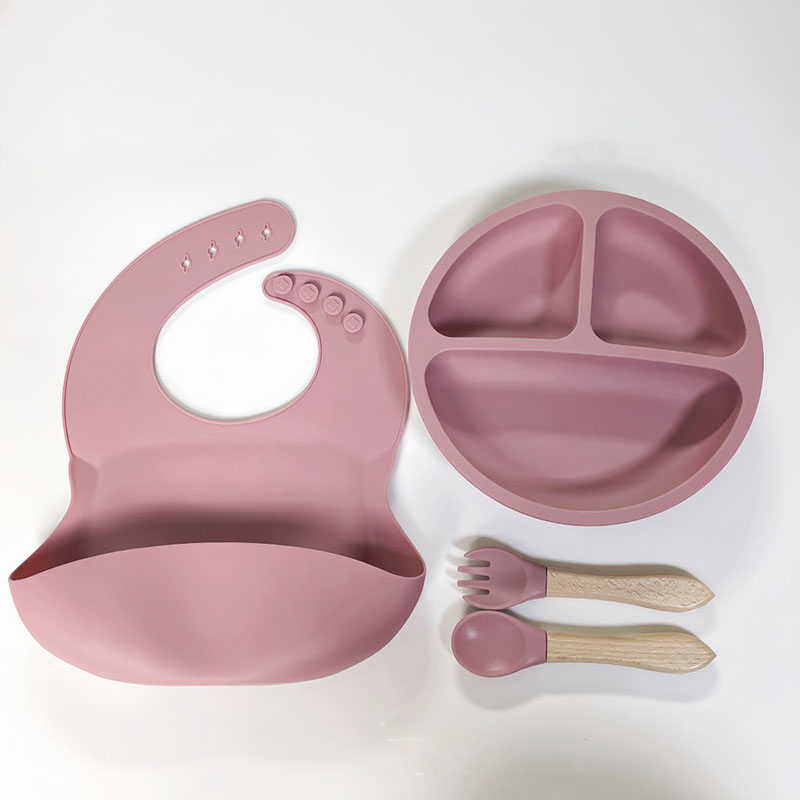 Silicone Baby Feeding Set | 4-Piece BPA-Free Tableware with Bib, Suction Plate, Fork & Spoon