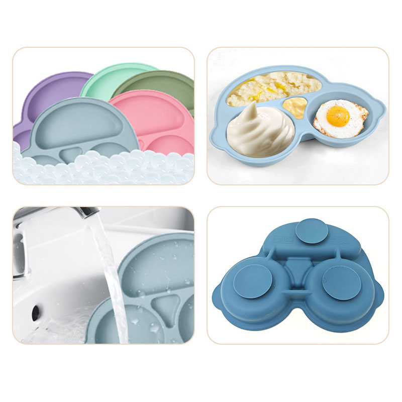 Silicone Car Baby Plate | Food-Grade Divided Silicone Feeding Plate with Strong Suction Base