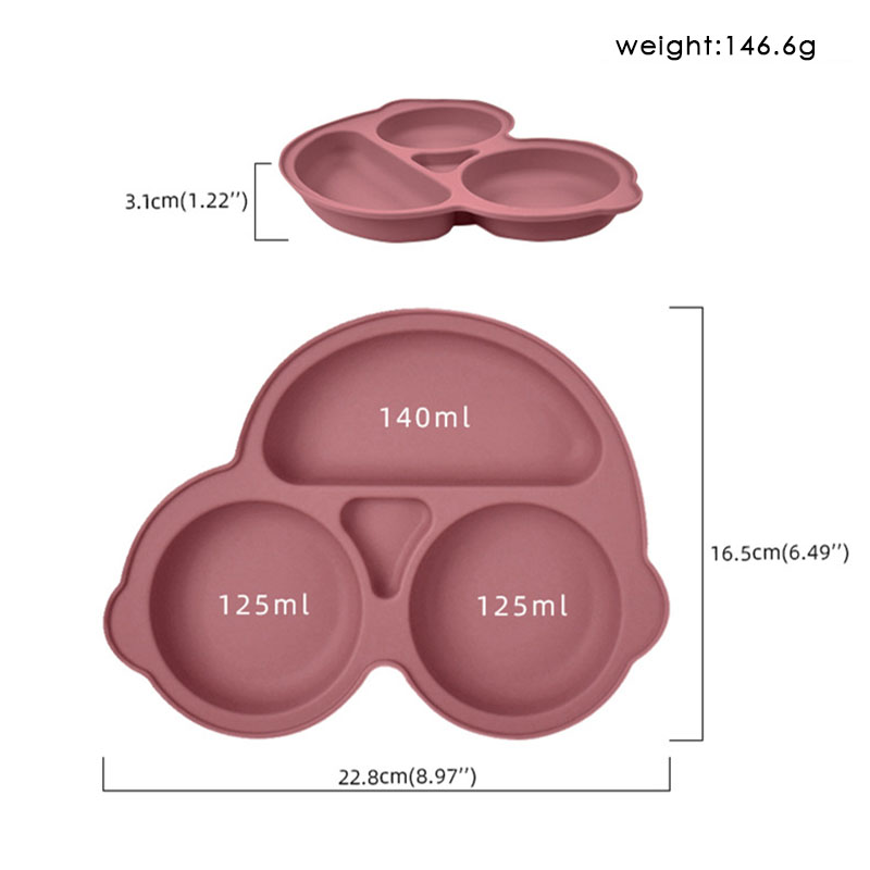 Silicone Car Baby Plate | Food-Grade Divided Silicone Feeding Plate with Strong Suction Base