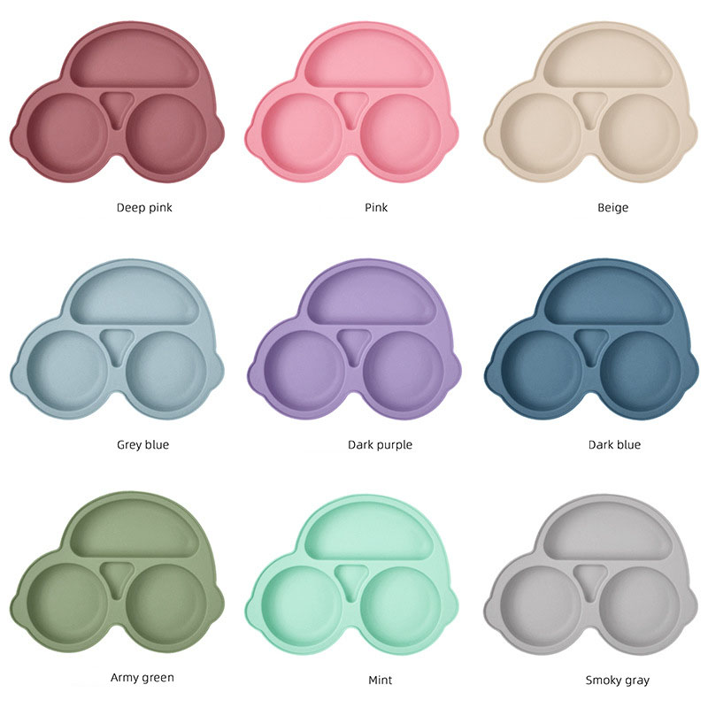 Silicone Car Baby Plate | Food-Grade Divided Silicone Feeding Plate with Strong Suction Base