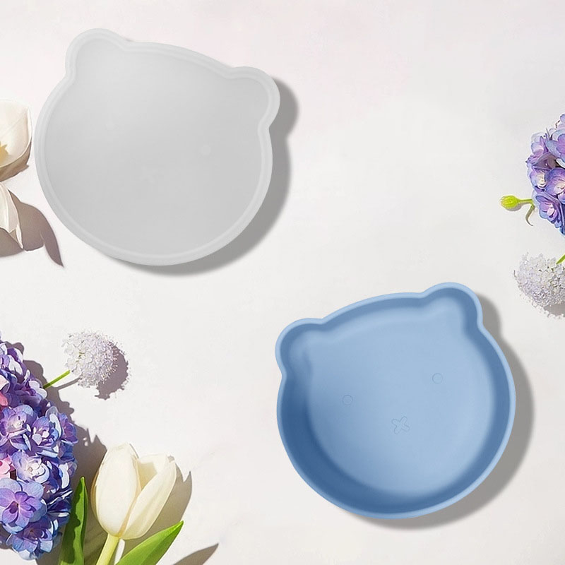 Silicone Baby Feeding Plate Set with Bear Design –with Dust-Proof Lid, Durable, BPA-Free