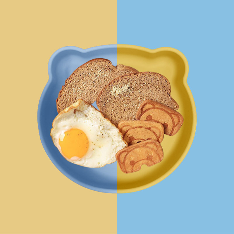 Silicone Baby Feeding Plate Set with Bear Design –with Dust-Proof Lid, Durable, BPA-Free