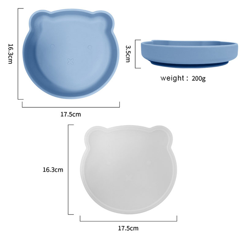 Silicone Baby Feeding Plate Set with Bear Design –with Dust-Proof Lid, Durable, BPA-Free