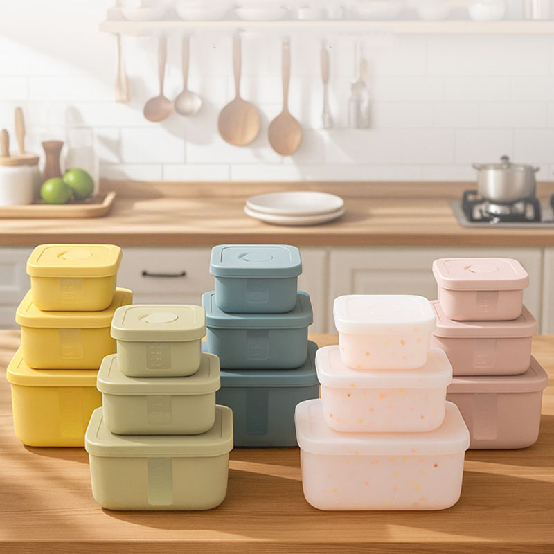 Square Silicone Lunch Box 3-Piece Set - Stackable Microwave-Safe Bento Boxes 120/300/700ML, BPA-Free