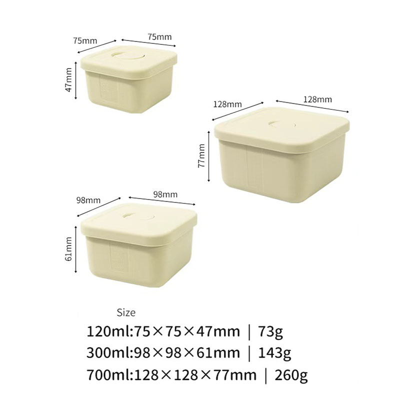 Square Silicone Lunch Box 3-Piece Set - Stackable Microwave-Safe Bento Boxes 120/300/700ML, BPA-Free