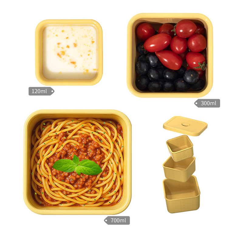 Square Silicone Lunch Box 3-Piece Set - Stackable Microwave-Safe Bento Boxes 120/300/700ML, BPA-Free