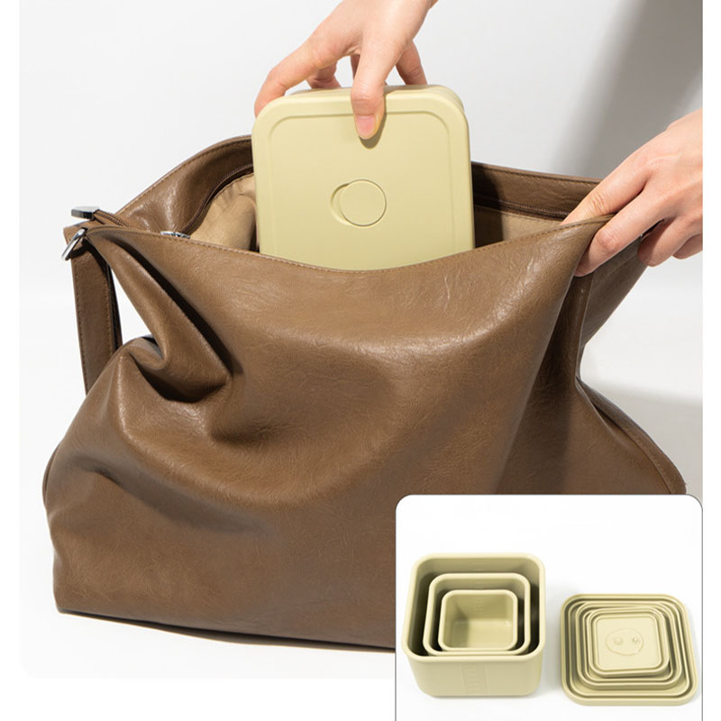 Square Silicone Lunch Box 3-Piece Set - Stackable Microwave-Safe Bento Boxes 120/300/700ML, BPA-Free
