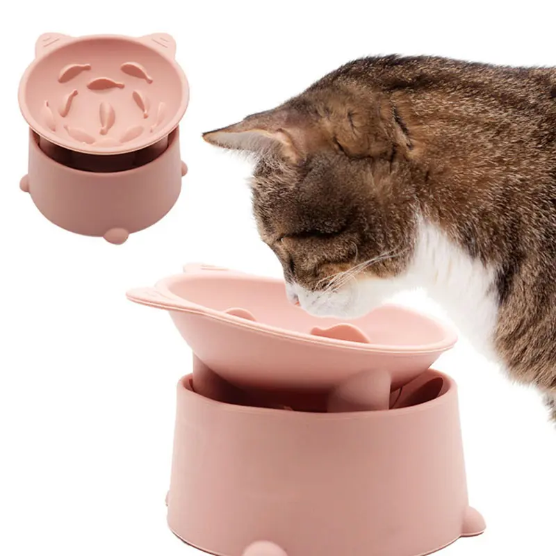 2-in-1 Silicone Elevated Cat Bowl | Slow Feeder & Anti-Vomit Design | OEM/ODM Pet Feeding Bowl