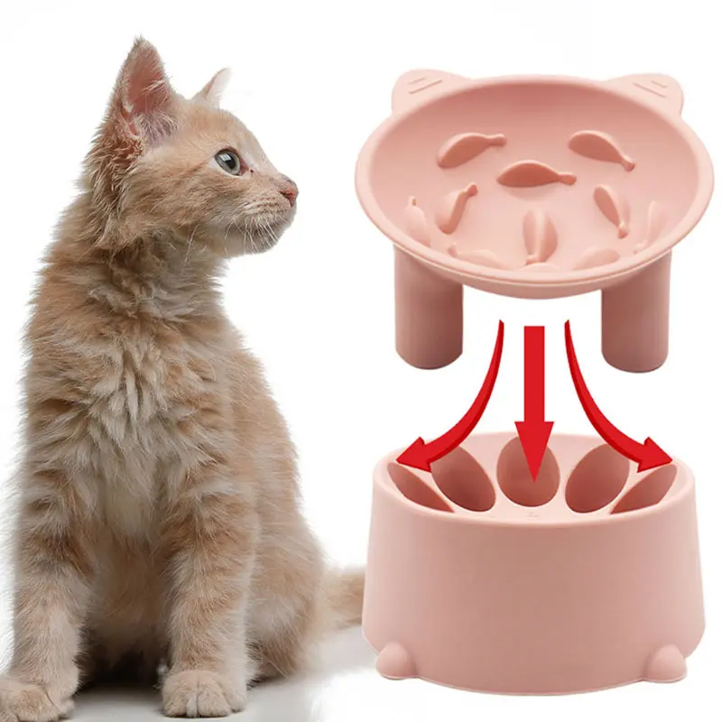 2-in-1 Silicone Elevated Cat Bowl | Slow Feeder & Anti-Vomit Design | OEM/ODM Pet Feeding Bowl