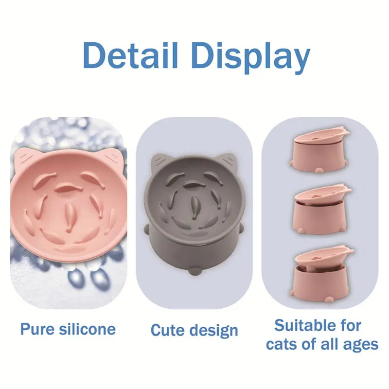 2-in-1 Silicone Elevated Cat Bowl | Slow Feeder & Anti-Vomit Design | OEM/ODM Pet Feeding Bowl