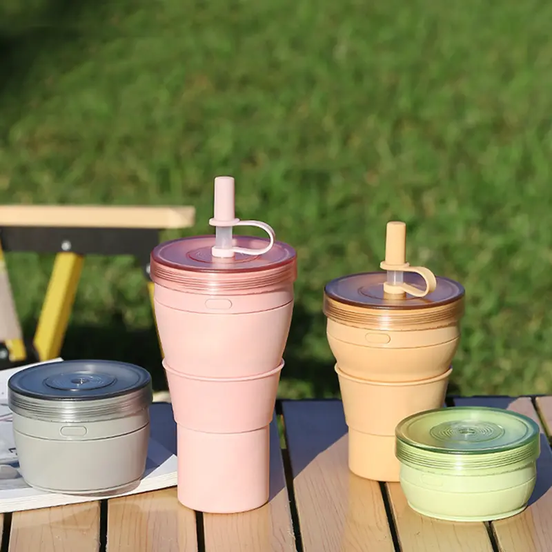 Collapsible Silicone Water Cup with Lid & Straw | 360ml & 480ml Foldable Travel Cup | OEM/ODM