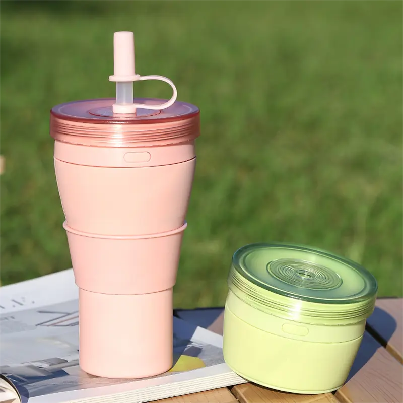 Collapsible Silicone Water Cup with Lid & Straw | 360ml & 480ml Foldable Travel Cup | OEM/ODM