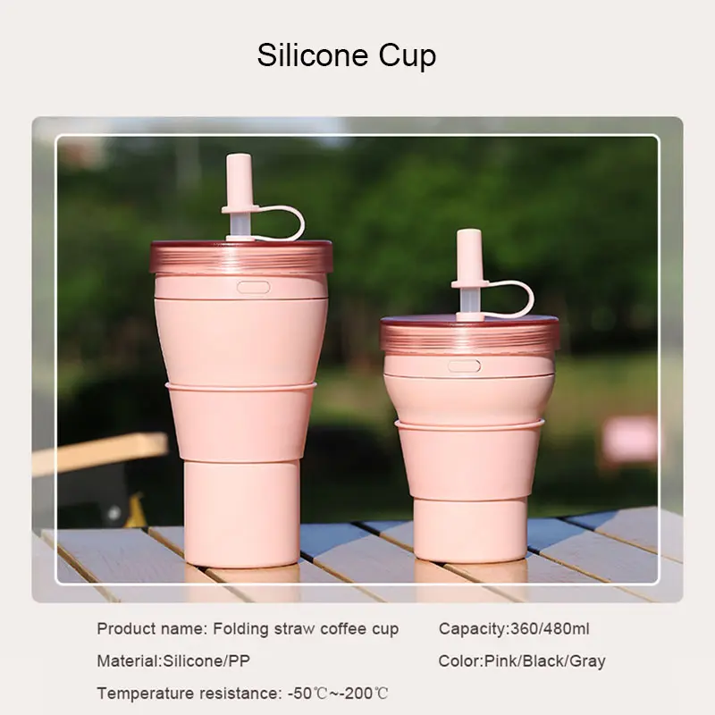 Collapsible Silicone Water Cup with Lid & Straw | 360ml & 480ml Foldable Travel Cup | OEM/ODM