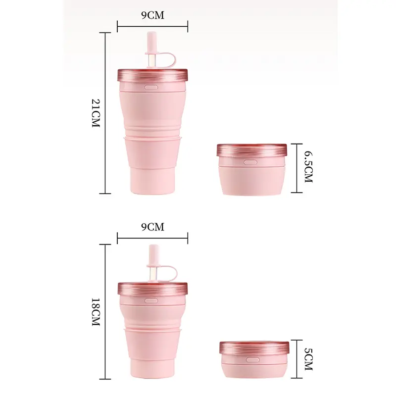 Collapsible Silicone Water Cup with Lid & Straw | 360ml & 480ml Foldable Travel Cup | OEM/ODM