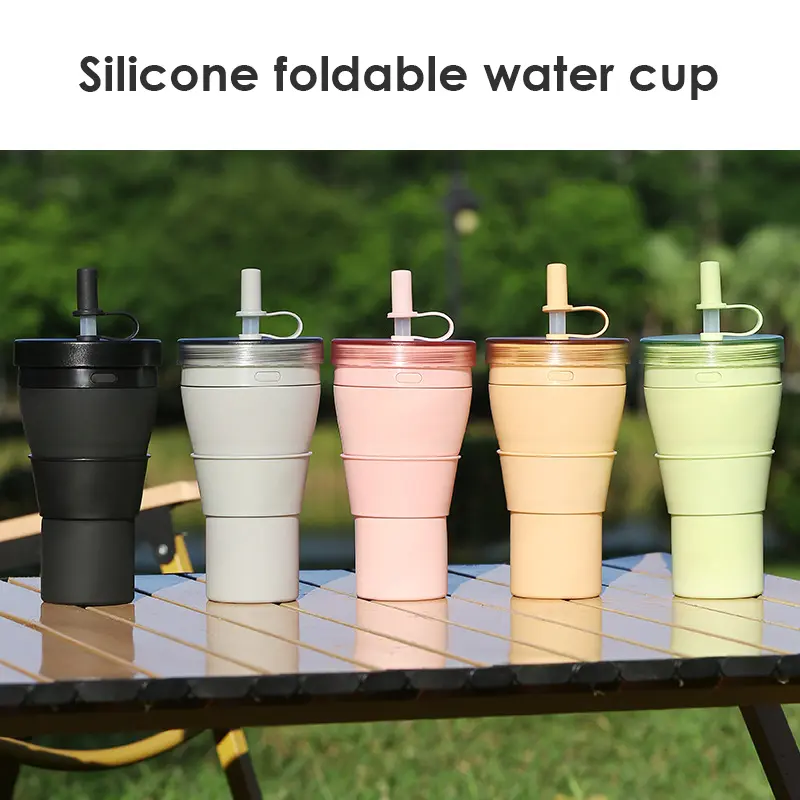 Collapsible Silicone Water Cup with Lid & Straw | 360ml & 480ml Foldable Travel Cup | OEM/ODM