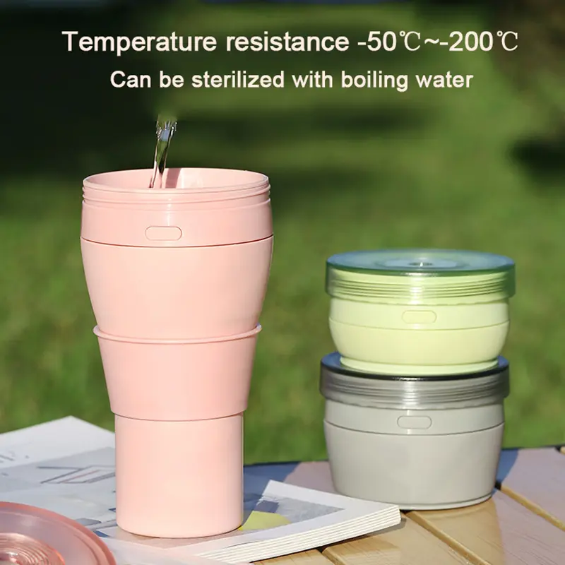 Collapsible Silicone Water Cup with Lid & Straw | 360ml & 480ml Foldable Travel Cup | OEM/ODM