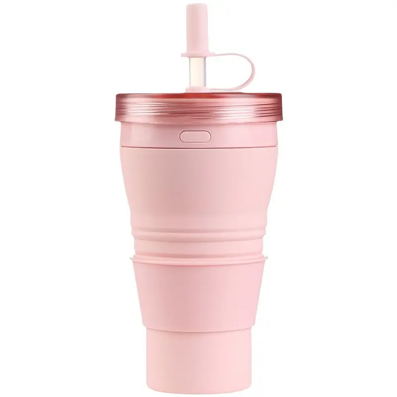Collapsible Silicone Water Cup with Lid & Straw | 360ml & 480ml Foldable Travel Cup | OEM/ODM