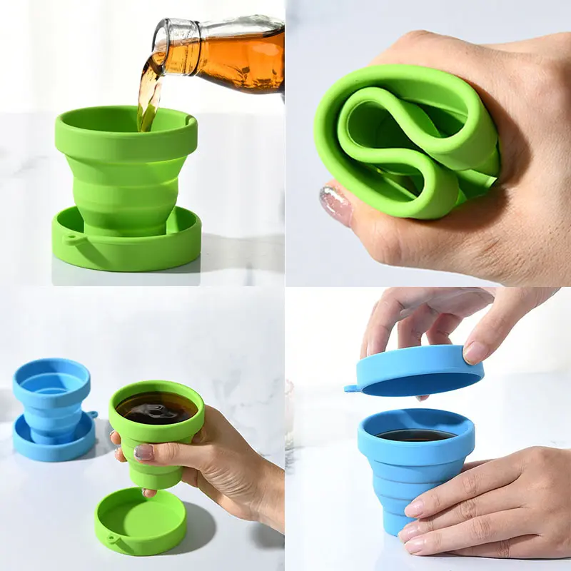 Collapsible Silicone Water Cup with Lid | Portable Foldable Travel Cup for Outdoor & Daily Use | OEM