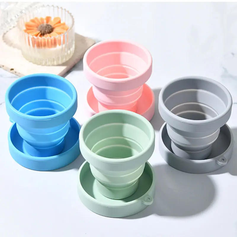 Collapsible Silicone Water Cup with Lid | Portable Foldable Travel Cup for Outdoor & Daily Use | OEM
